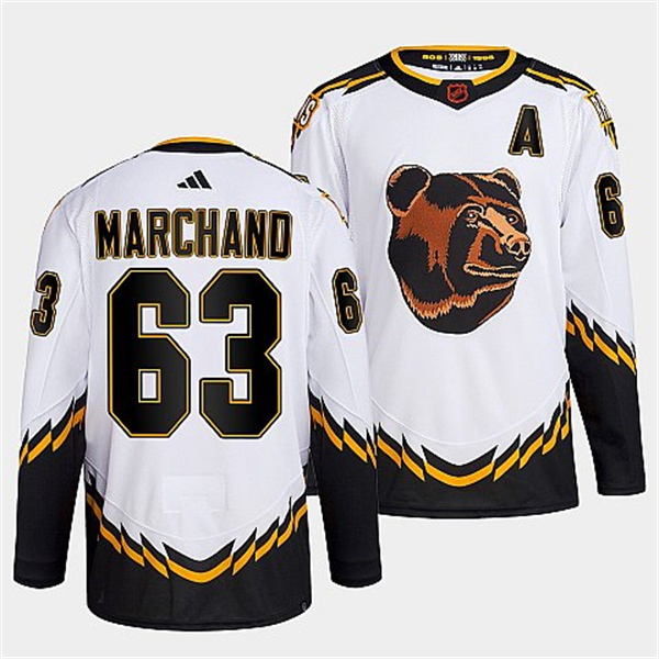 Men's Boston Bruins #63 Brad Marchand 2022 White Reverse Retro Stitched Jersey